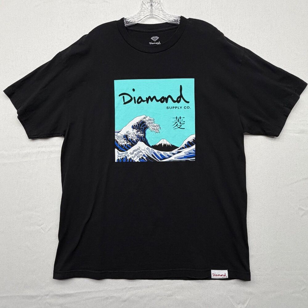 Diamond Supply Co. Men’s Black Graphic Tee with Teal Wave Print